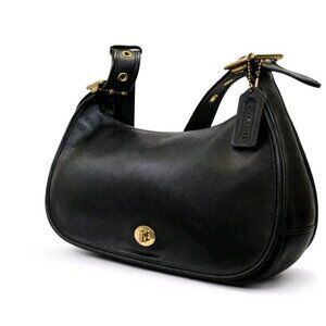 Authenticated Vintage Coach 9338 Legacy Crescent Flap Hobo Turnlock Black
